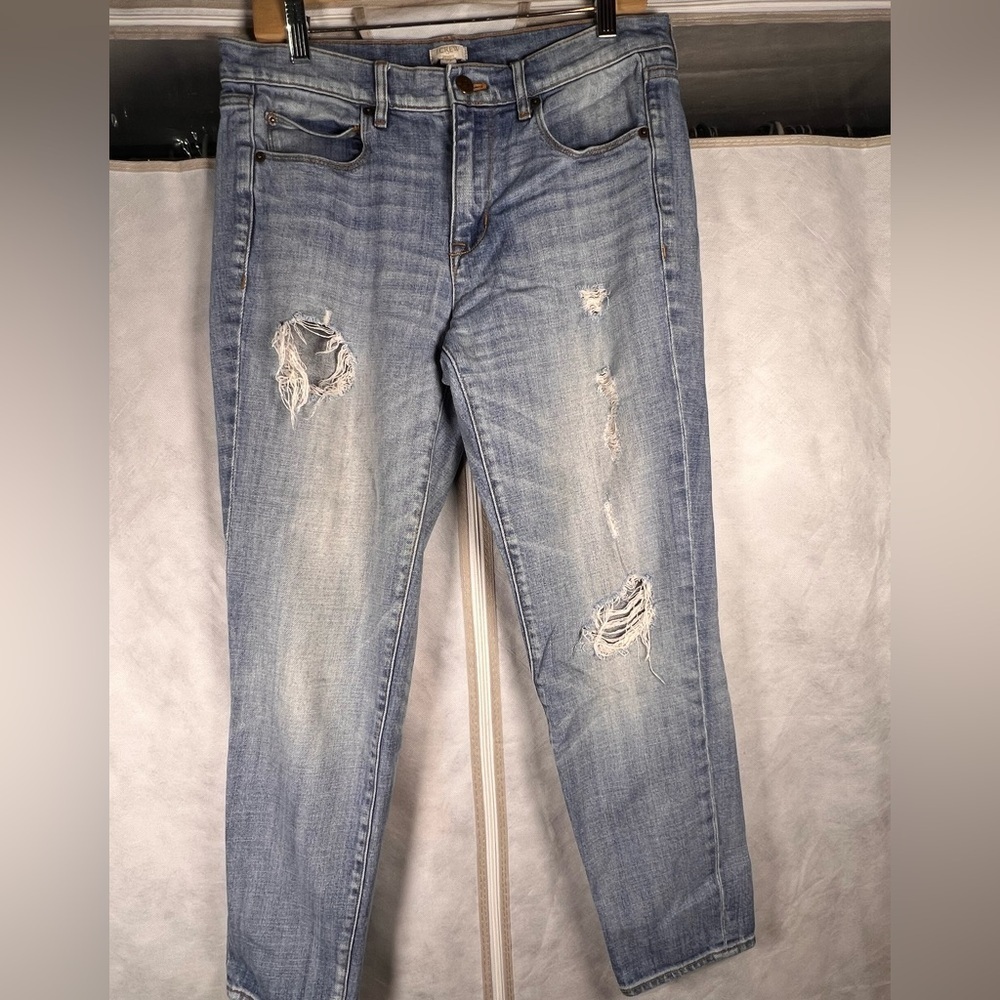 J CREW Stretch Jeans Women's 27 Distressed Blue Straight Leg